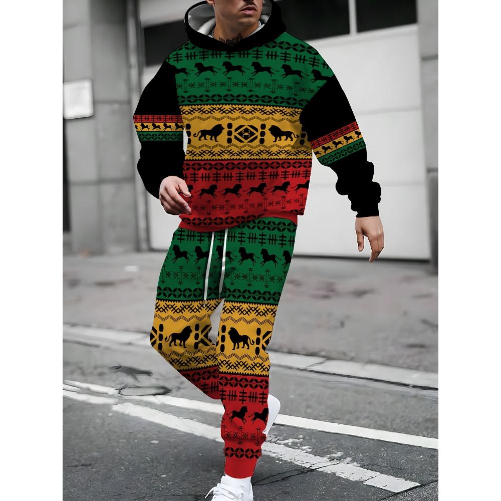 Spring  Autumn Flame Skull 3D Printed Hoodie Suit Men Sweatshirts Sweatpants Casual Fashion Two Piece Tracksuit Set Men's Clothing
