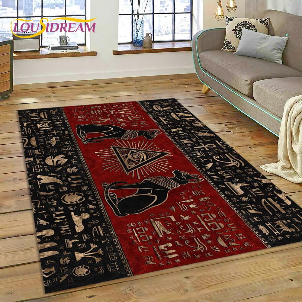 Antike ägyptische ideografische Zeichen-Symbole, mythologischer Teppich, Teppich für Zuhause, Wohnzimmer, Schlafzimmer, Sofa, Fußmatte, Dekoration, rutschfeste Matte