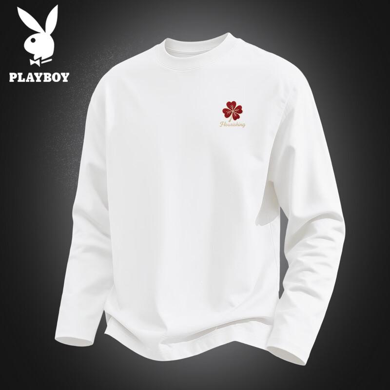 PLAYBOY Men's Pure Cotton Long-Sleeve Casual Tee