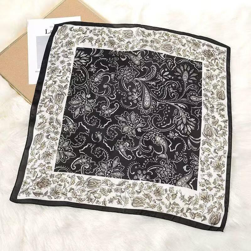 70x70cm Lightweight Cotton Silk Square Scarf With Boho Floral Print Breathable Neck Wrap Women