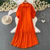 French Light and Mature Style Simple Temperament Lantern Sleeve Dress Women's Summer Commuting Lazy Wind Single-breasted Cardigan Long Dress