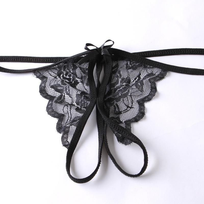 Sexy underwear three-point panties thong women's panties open crotch free sexy tulle lace