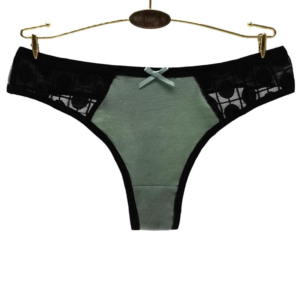 Cotton Women G-String Sexy Thong Transparent Lace Patchwork Briefs Intimates 6 Pcs/set