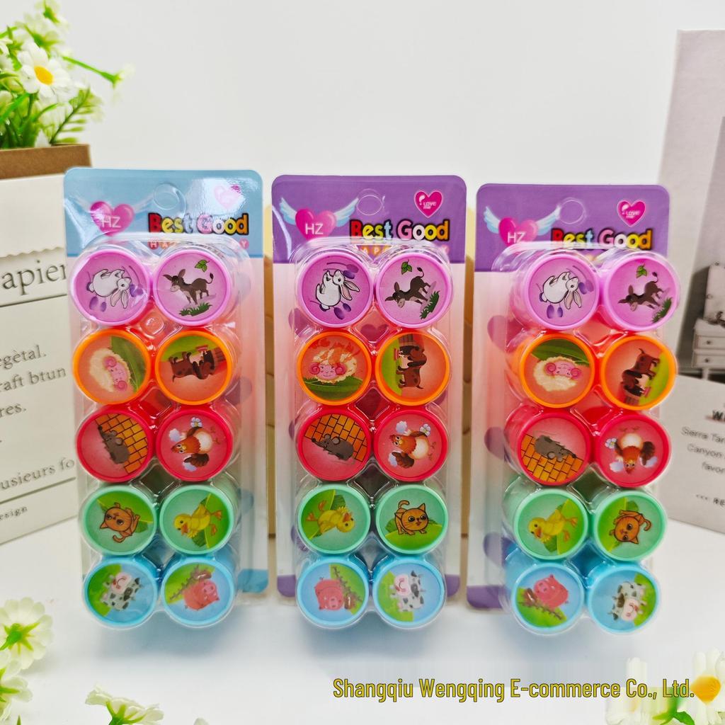 Ocean Animals 10-Piece Kids' Washable Stamp Set - Cute, Multiple Patterns for Kindergarten Stamping