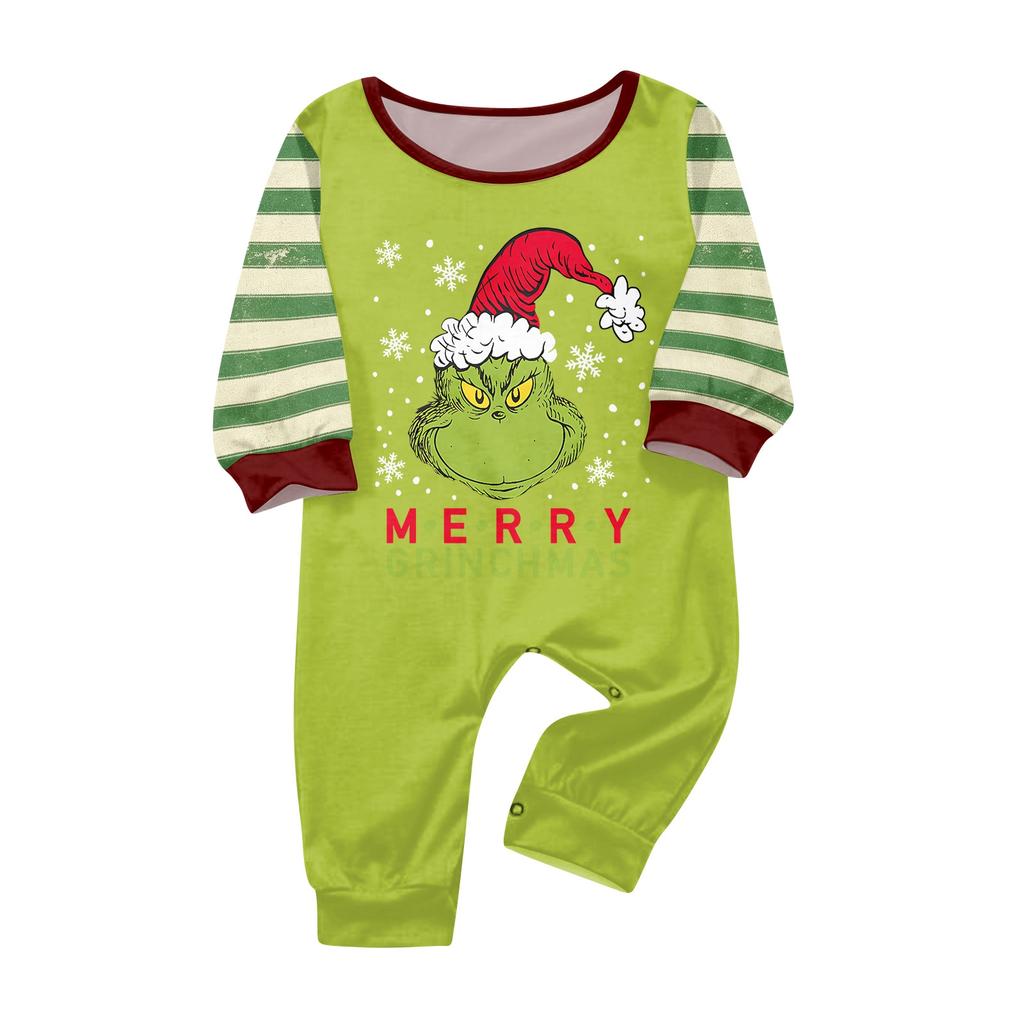 Family Matching Christmas Print Round Neck Long Sleeve Pajama Set with Pants for Parent and Child