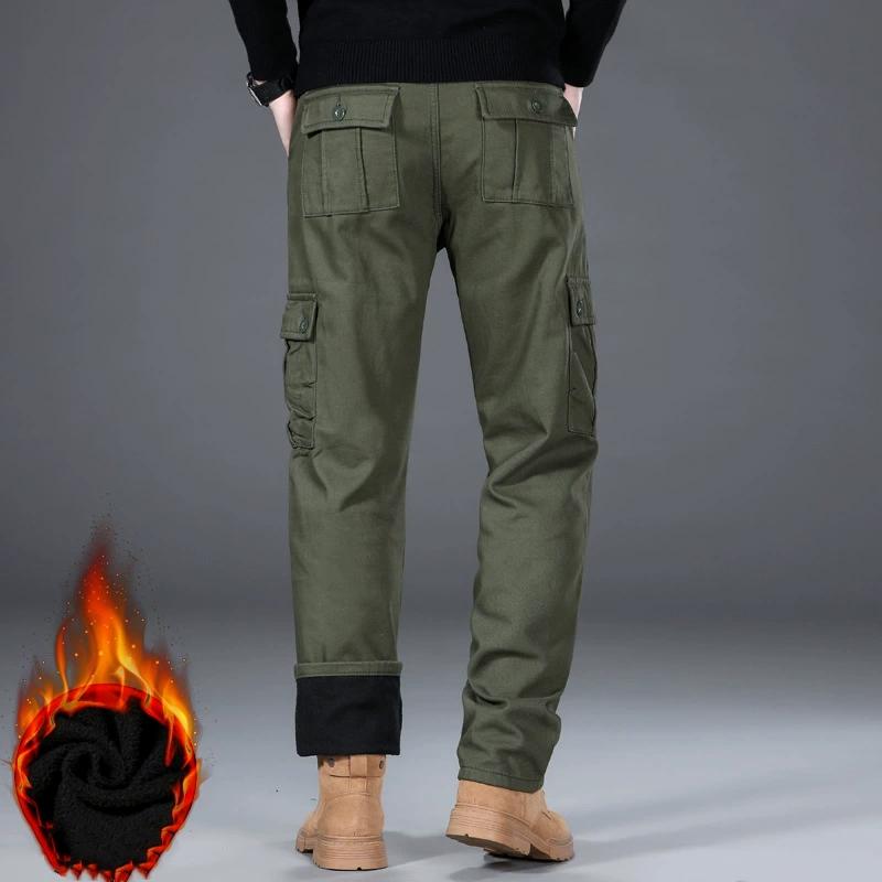 Høst Vinter Herre Tykk Fløyel Varm Arbeidsbukse Casual Bukser Løs Rett Ben Flerlommer Ren Bomull Slitesterk Arbeidsbukse
