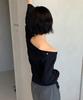 RONRON Waist Tie Off Shoulder Long Sleeve Black