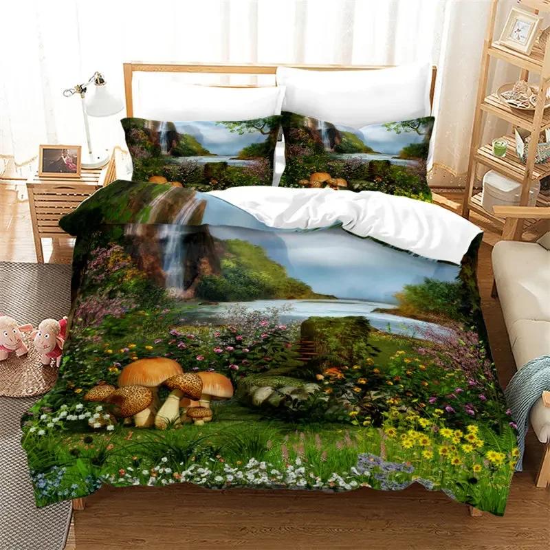 Pilz Bettbezug Bunt Niedlich Cartoon Bettwäsche Set Einzelbett Doppelbett King für Teenager Jungen Mädchen Kinder Kawaii Botanische Pflanze Steppdeckenbezug