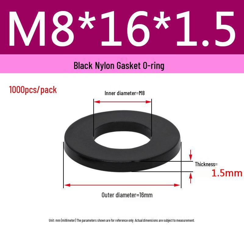 Schwarzer Nylon-Kunststoff Flache Unterlegscheibe Ring M2-M20