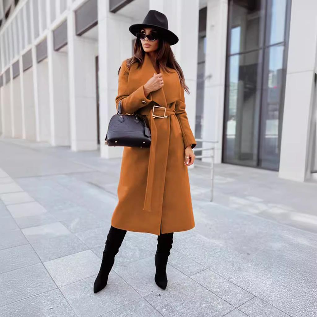 French-Inspired Wool Wrap Coat 2025 - V-Neck Single Breasted Coatigan W/ Cinched Belt, Tailored Fully Lined Outerwear for Office To Gala