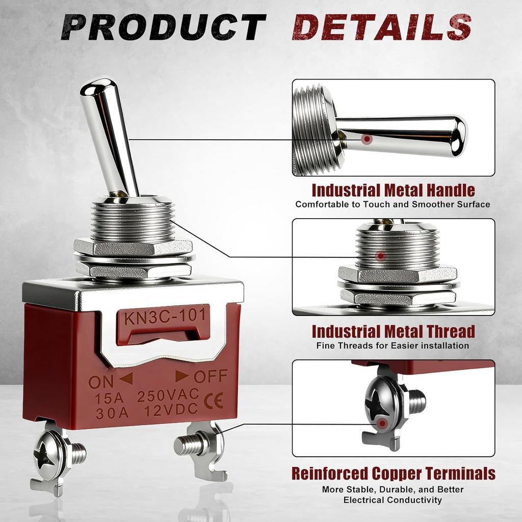4-Pack Toggle Switches, SPST ON/Off 2-Pin, 12V DC 30A Heavy Duty Waterproof Toggle Switch with Boot Cap Cover for Automotive Marine Car Truck