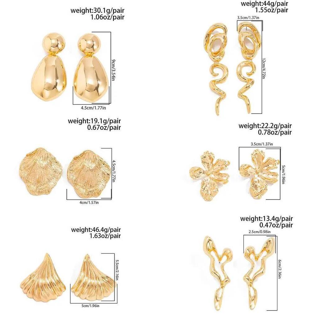 Ingemark 6 Styles Retro Exaggerated Irregular Geometric Stud Earrings Women Creative Punk Metal Piercing Earrings Charm Jewelry