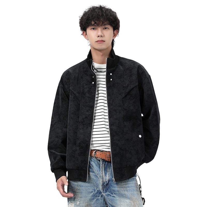 M-XL Spring and Autumn Men's Leather Jacket Season New Large Size Jacket Men's Lapel PU Leather Jacket Men's Corduroy Loose Trend Brand