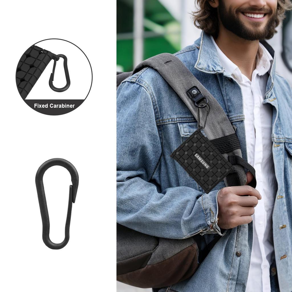 Lacdo Silicone Carrying Case for Samsung T7 Portable SSD External Solid State Silicone Protective for T7 Travel Pouch with Storage Black