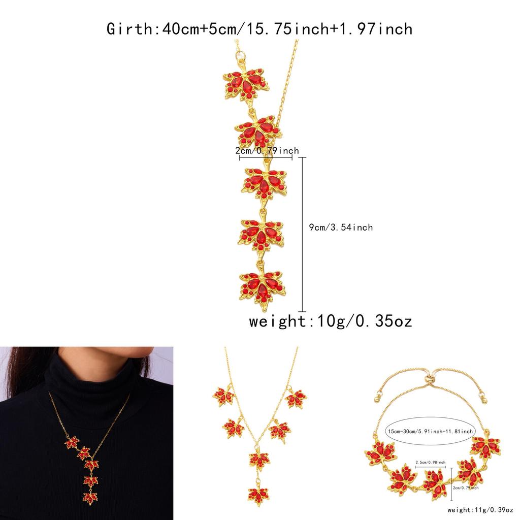 Red Maple Leaf Necklace With Alloy Leaf Pendant And O Chain Style For Daily Fashion Accessory