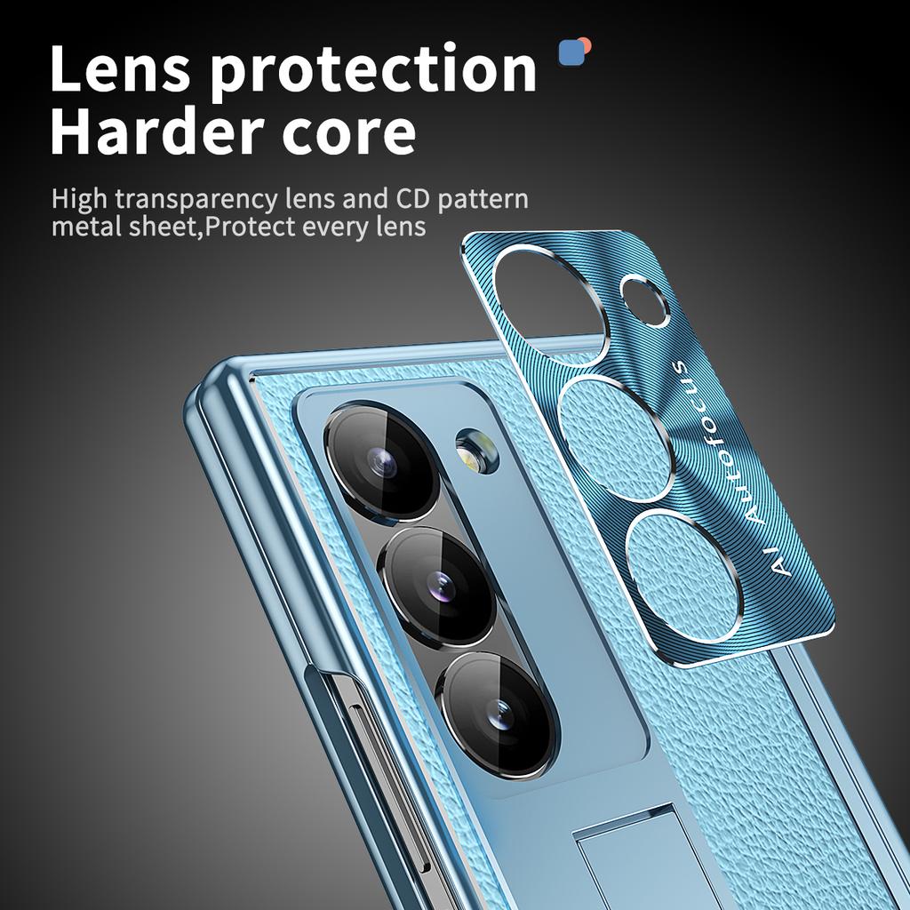 For Samsung Galaxy Z Fold6 5G PU Leather+Aluminum Alloy Kickstand Cover Folding Phone Case with Pen/Pen Slot