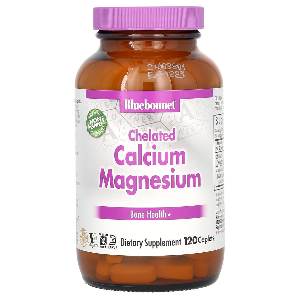 Bluebonnet Nutrition Chelated Calcium Magnesium Caplets, 120 Tablets