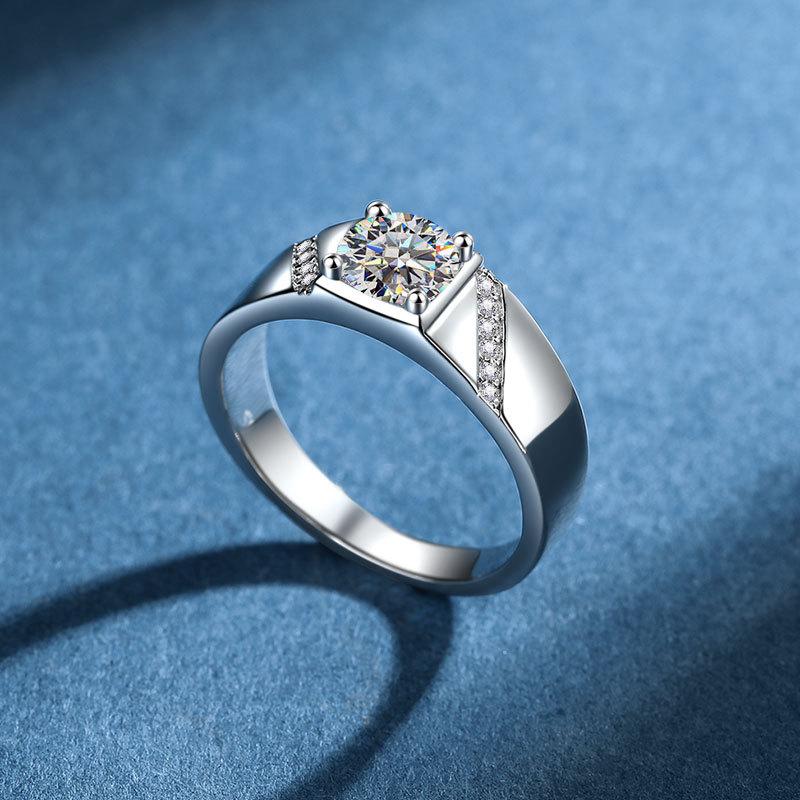 Grand Ring Men's Carat Moissanite Platinum - Adjustable Open Band Charm, Carat Bold & Sparkly, Wedding Wear Pick