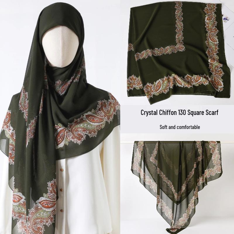 

Женский модный квадратный шарф-шаль из шелковистой марли 130x130 - Высококачественный, легкий, длинный шарф 130*130