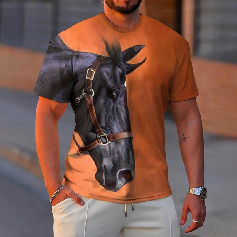 Summer Fashion Men's T-shirt Animal Horse Pattern 3D Print Casual Loose Outdoor Boy Short Sleeve Tees Top Pullover