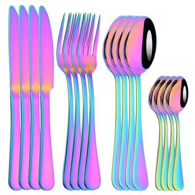 16pc Cutlery Set Stainless Steel Rainbow Dinnerware Knife Fork Spoon Steak Knife Fork Tea Spoon Suitable for Restaurant Kitchen