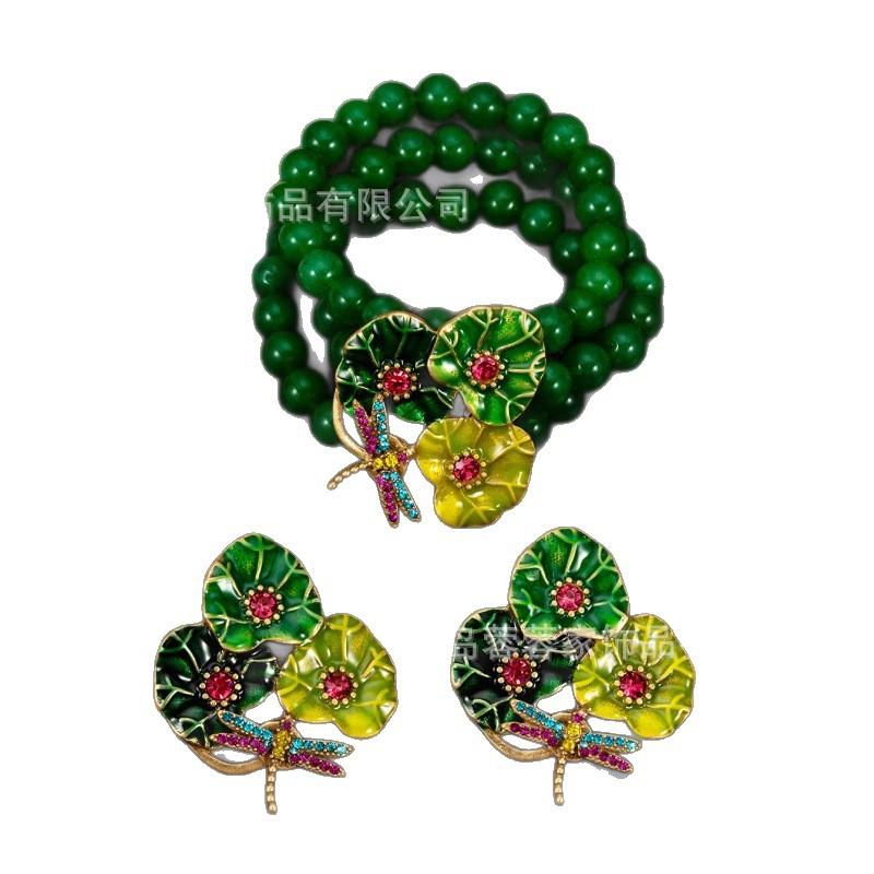 Dragonfly Lotus Leaf Earrings With Enamel Pearl Inlay Elegant Vintage Jewelry By Weight Versatile Fashionable
