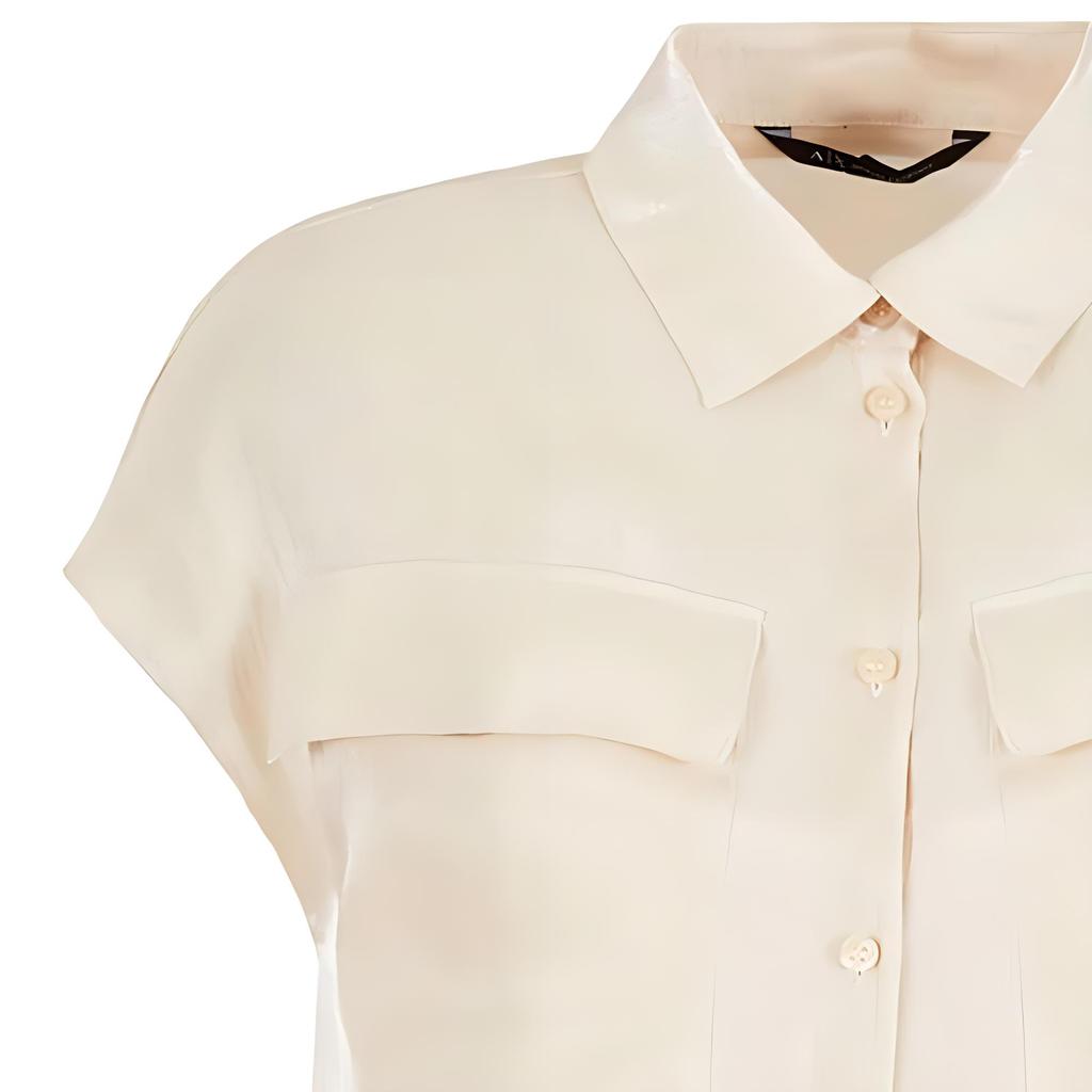 Armani Exchange Solid Chiffon Textured Square Neck Short Sleeve Shirt Women shirts Off-White 3DYC19-YNUUZ-1787