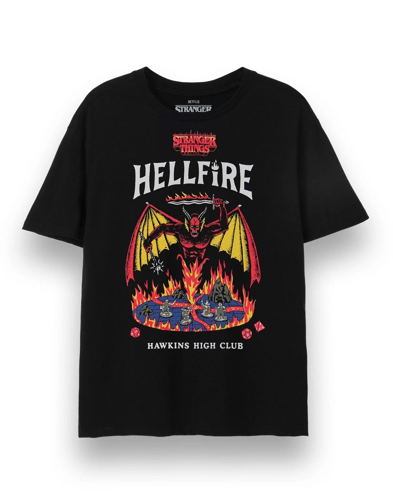 

Stranger Things Black Hellfire Short Sleeved 100% Cotton T-shirt Mens Tees Top Unisex L
