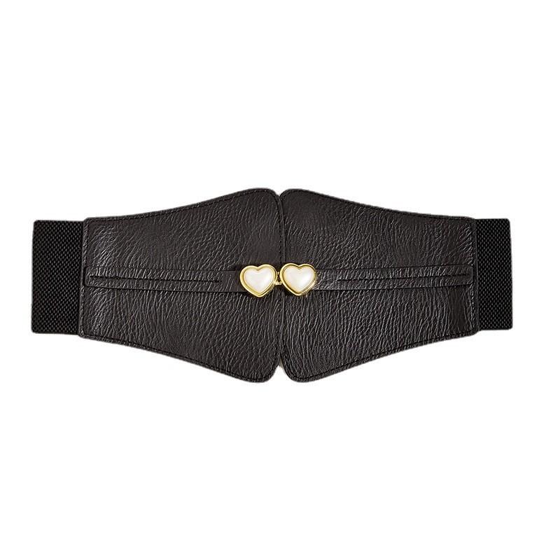 Shaped Minimally Heart Buckle Decoration Women Elasticity Wide Waist Belt
