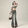 American retro flanged Spice Girl Jeans Women's Spring and Autumn Low Waist Tall Slim Skinny Flared Floor-mopping Pants