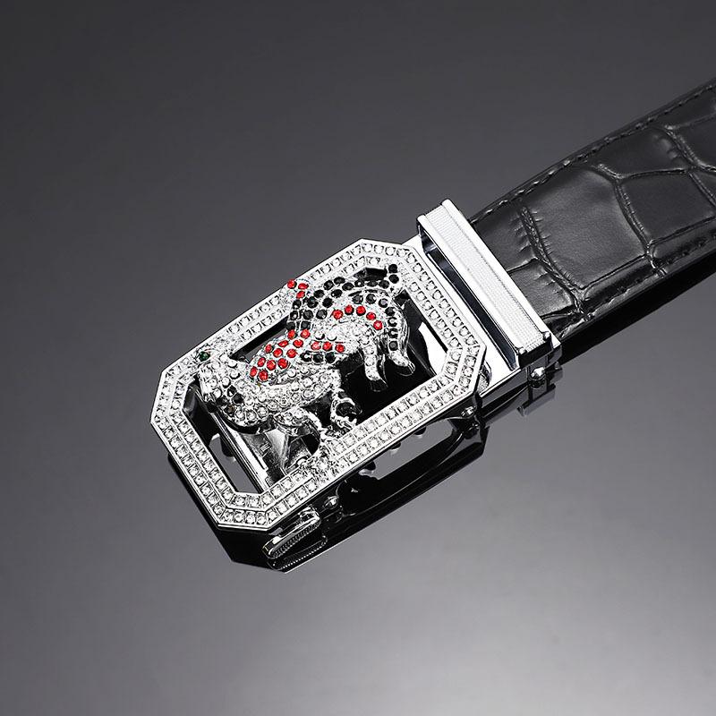 Cinto masculino de couro fivela automática primeira camada couro de vaca doze zodíaco botão cabeça crocodilo padrão cinto masculino