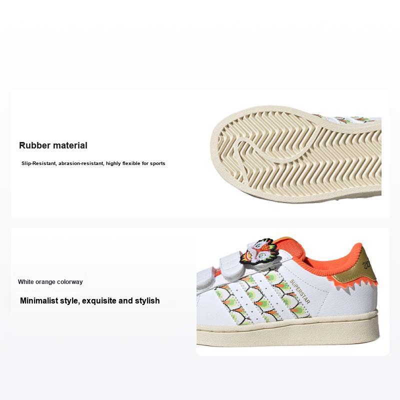 Adidas Boys White/Orange Originals Superstar Round Toe Durable Low Top Kids Skate Shoes Kids Sneakers If4328 Cm