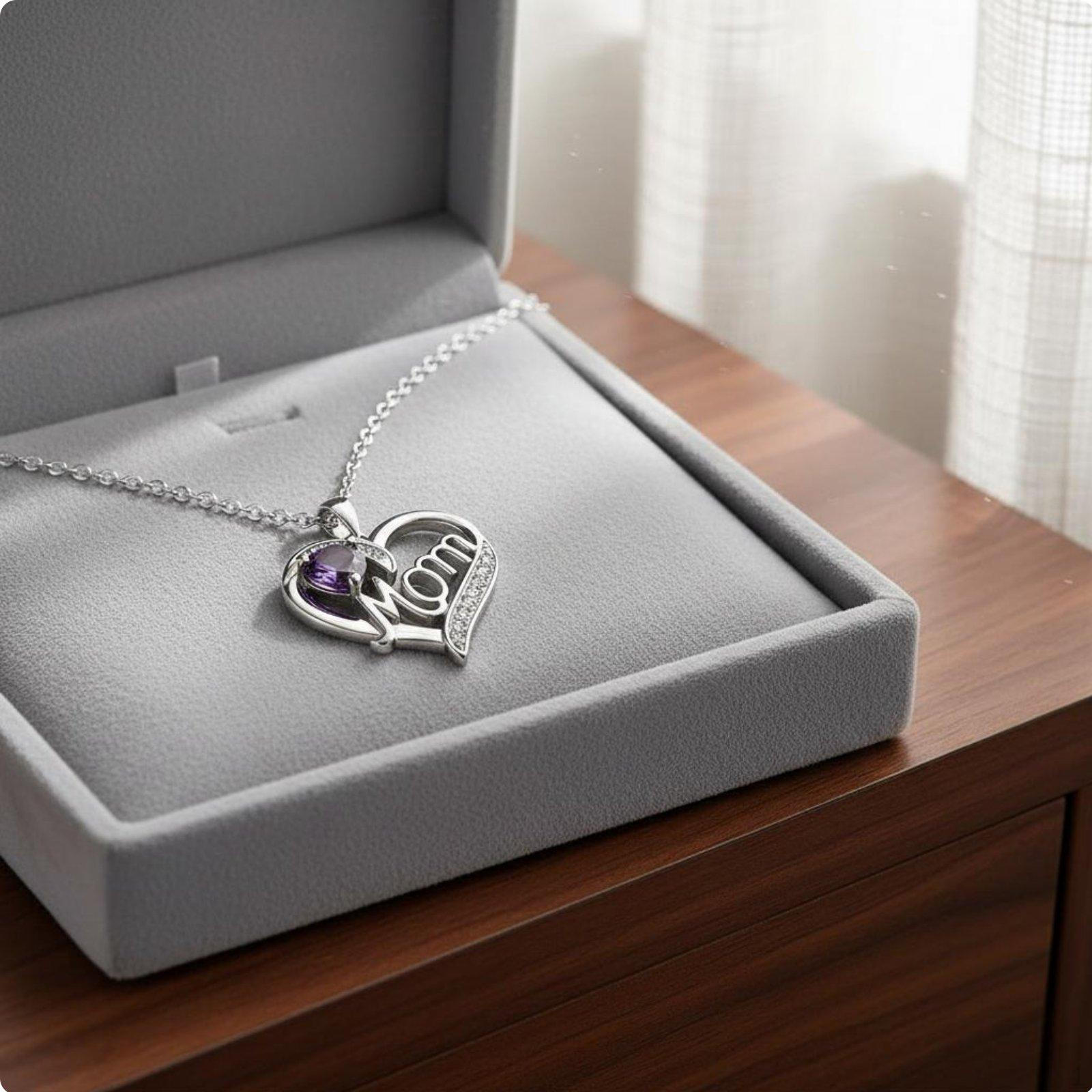 Love Parental Affection Pendant Family Appreciation Day Gift Mom Heart Necklace Crystal Accented for White Gold Purple