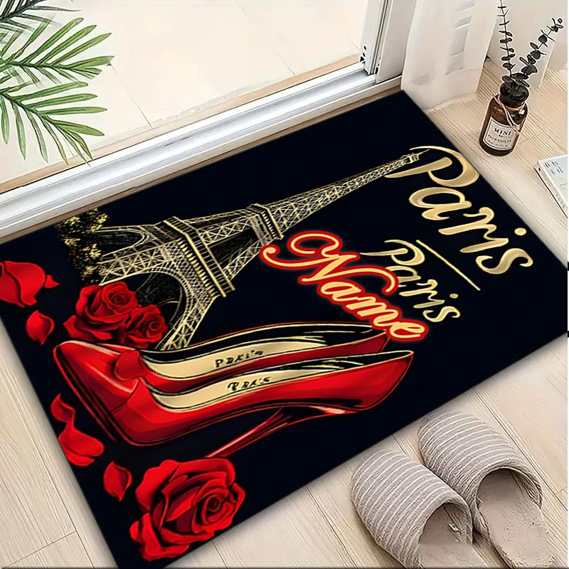 1PC Custom Name Parisian Elegance Theme Floor Mat Ideal for Living Room, Game Rooms, Office, Bedroom,Floor Mat Playful Design