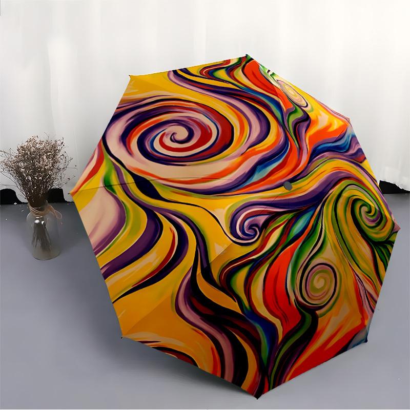 1pc Swirls Abstract Automatic Open/Close Umbrella, Portable Folding Umbrella, Compact Travel Umbrella for041