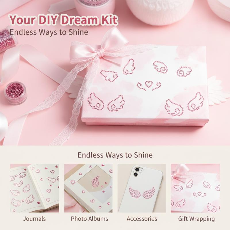 2 Sheets Angel Wings Diamond Stickers Pink And Silver Suitable For Handmade Face Decoration Rhinestone Stickers