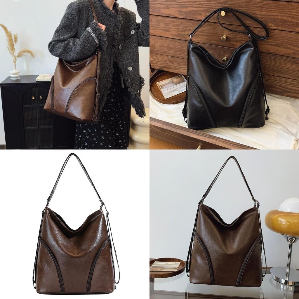 Spacious Pu Tote Bag For Women Fashionable Retro Style Large Capacity Crossbody Shoulder Bag