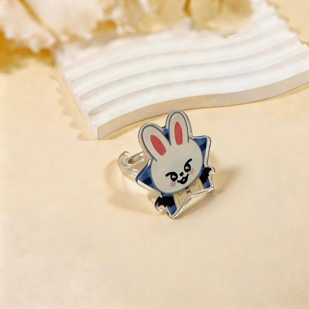 1 Anillo Acrílico de Miembro de Kpop Stray Kids Lindo Kawaii Chibi Cara de Anime Cabeza Grande, Merchandising SKZ Regalo para STAY