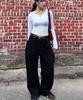 Jikeulib Black Curved Cut-Line Wide Cotton Pants