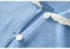Bai Lu Blue Lace Trim Knit Cardigan: Autumn/Winter Soft, Cozy, Trendy Sweater