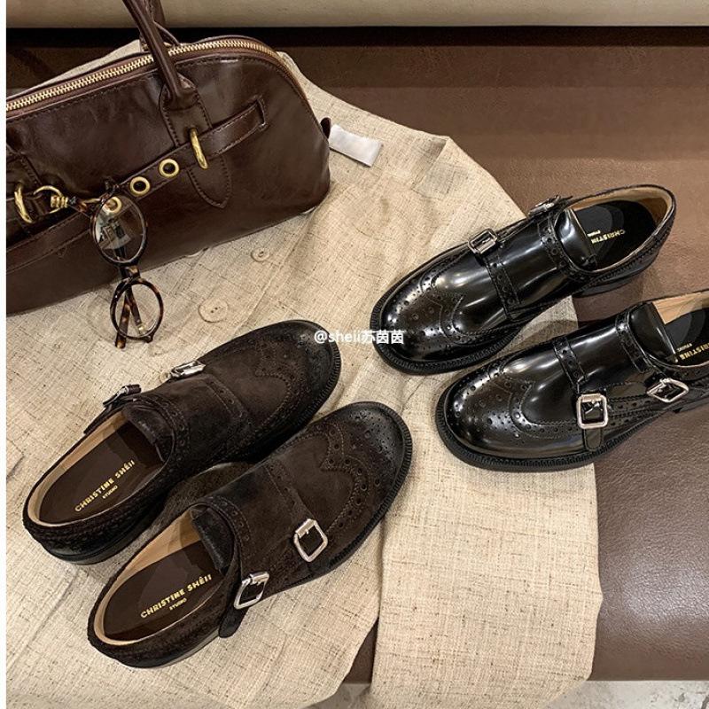 Delicate Carved Baroque Single Shoes Thick Heel Small Leather Shoes