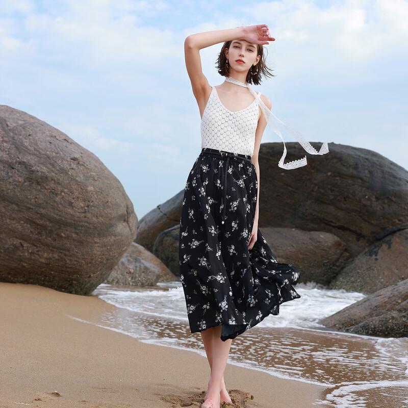 Sancai 2026 Women's Floral High-Waist A-Line Skirt
