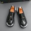 New Thick-soled Foot-fitting Fringed Men's Big-headed Leather Shoes Patent Leather Glossy Casual Loafers Hairstylist Trendy Shoes