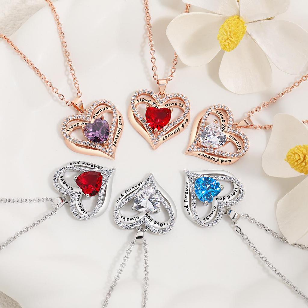 Heart-Shaped Diamond Pendant Necklace with Birth Month Accent