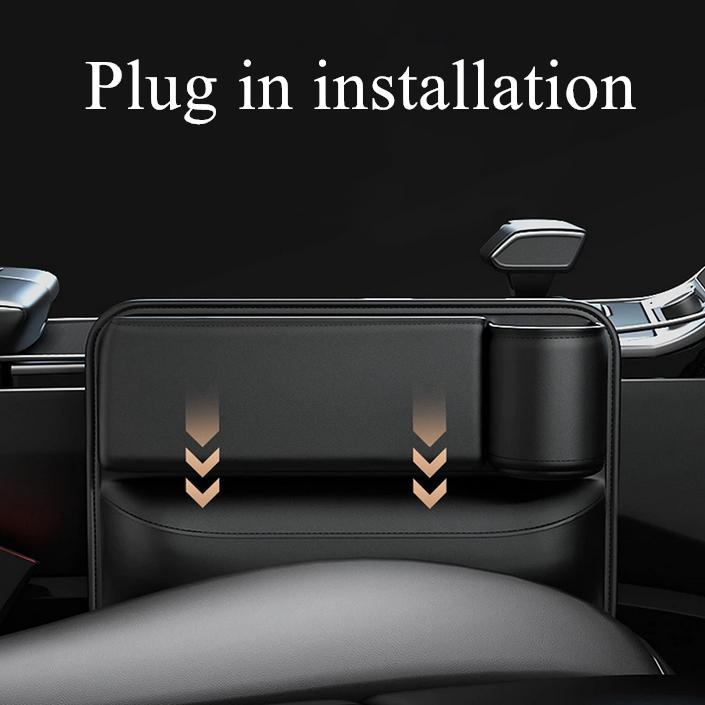 Universal Left Side PU Leather Console Side Seat Filler Organizer Cup Holder x1