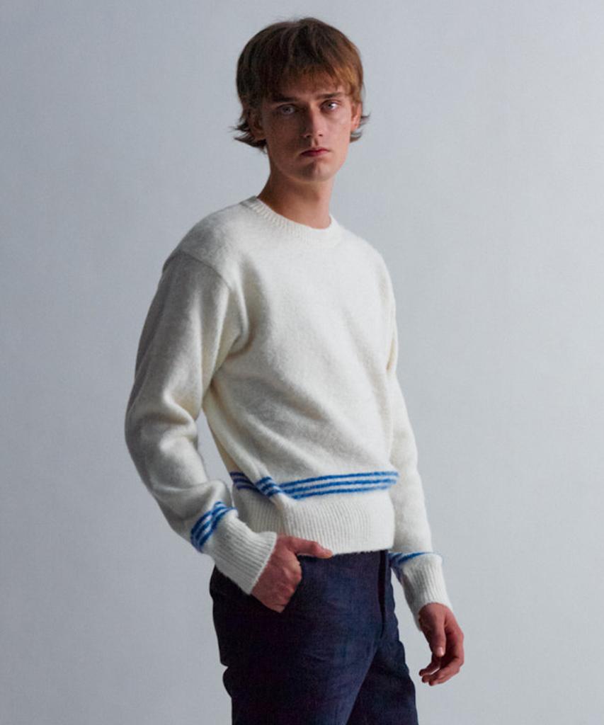 MOONSUN Essential_Unisex Mss Mohair Blend Stripe Knit [Ivory Blue]