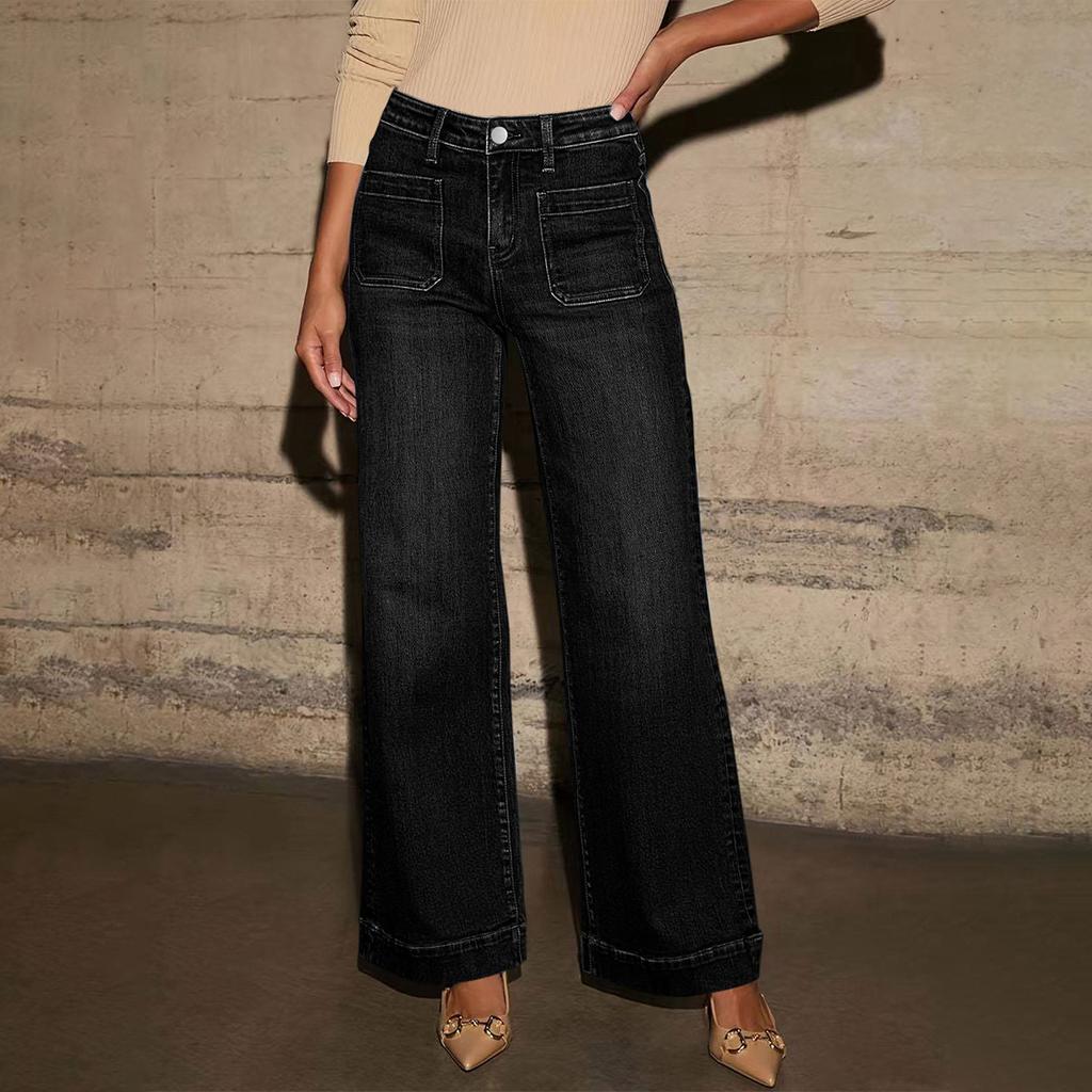 Dámské Evropa a Spojené státy Džíny s vysokým pasem Dámské široké nohavice Retro temperament Rovné kalhoty