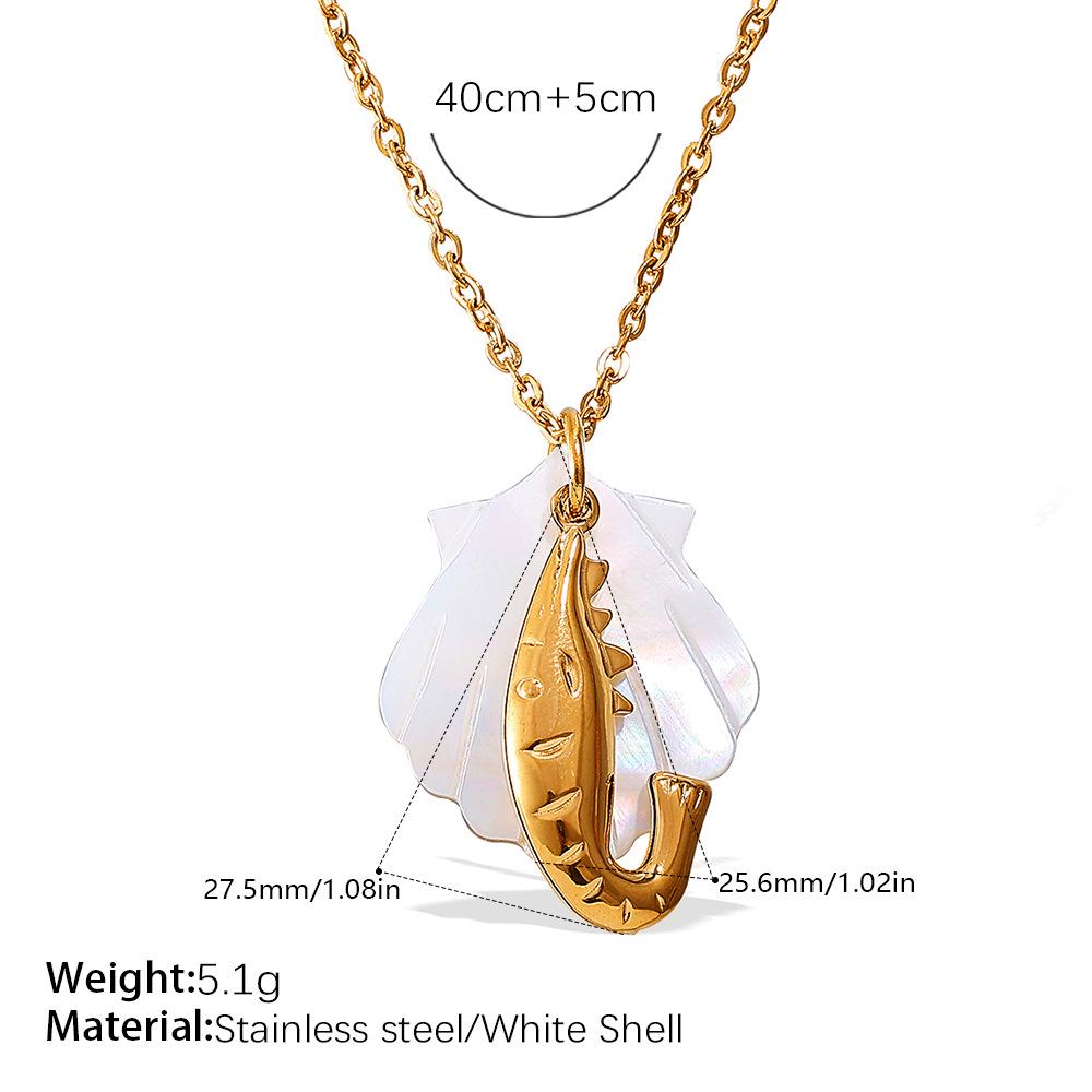 Starfish & Seahorse Stainless Steel Necklace with White Shell