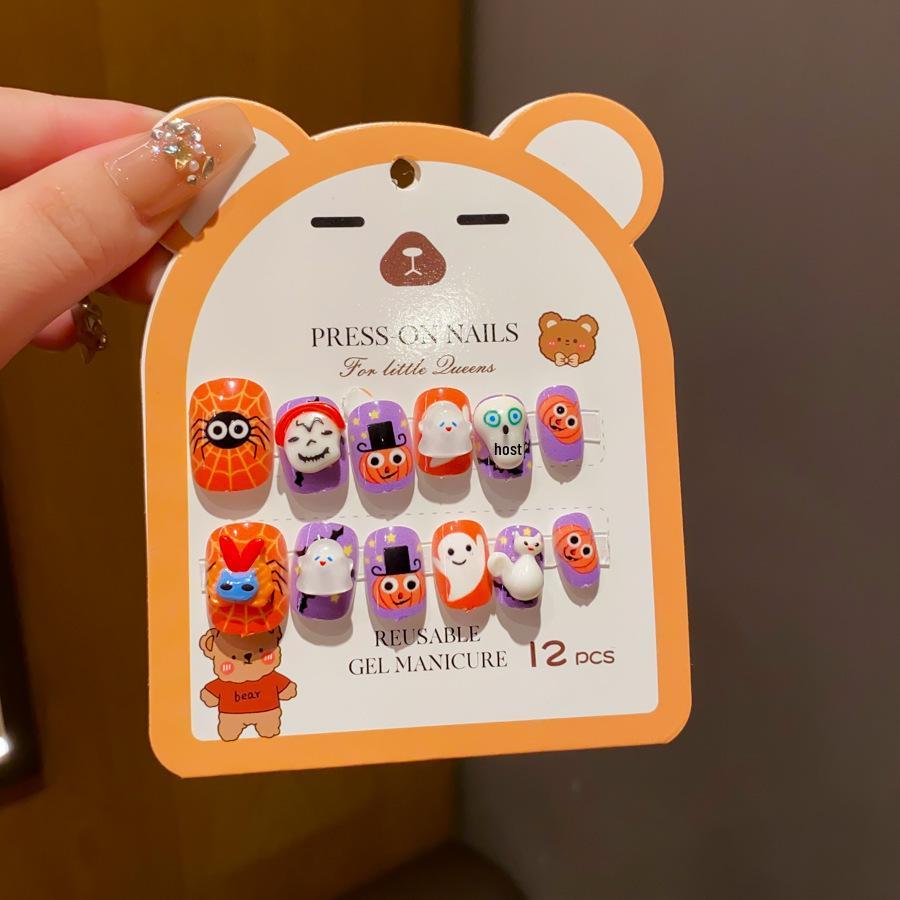 Children's Long-Style Wearable Nail Stickers with Jelly Glue - Cute, Fresh, and Removable Nail Art for Girls