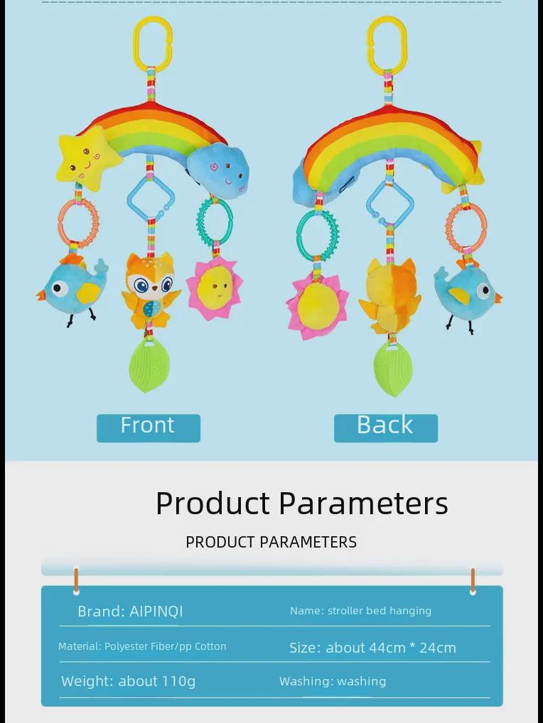 Aipinqi Rainbow Hanging Plush Car Toy and Baby Crib Rattle